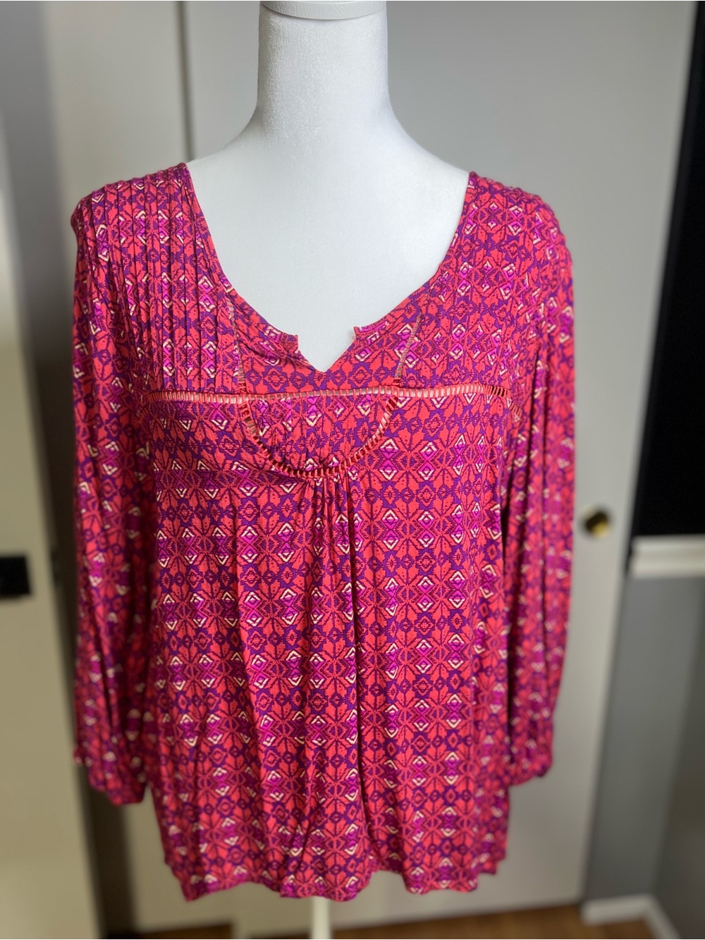 Mossimo Supply Co. Fuchsia and Pink Printed Long-Sleeve Tunic